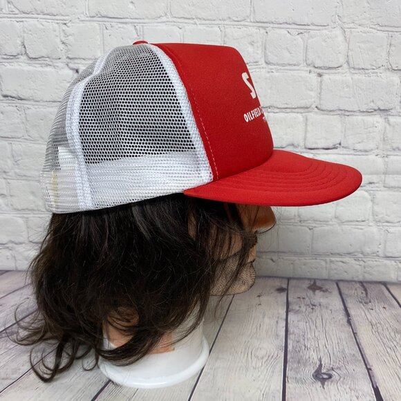 Vintage Trucker Hat Mesh Cap Snapback Red White S L Oilfield Construction - Picture 4 of 8